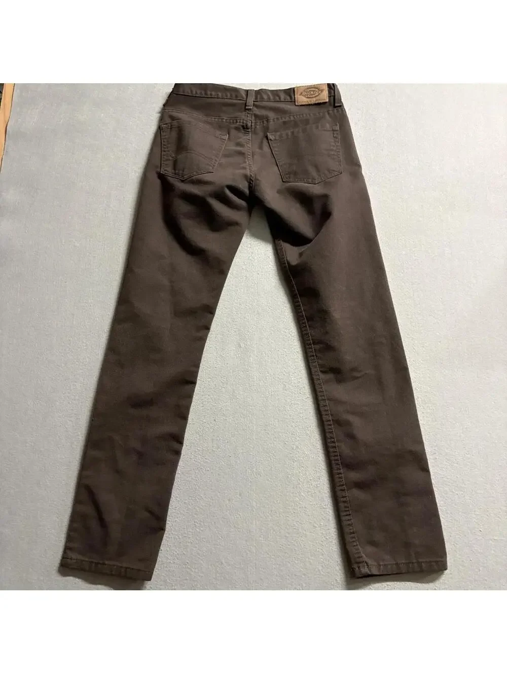 Dickies Slim Fit Pants Mens 28x32 Brown Workwear Chino Flat Front Polyester